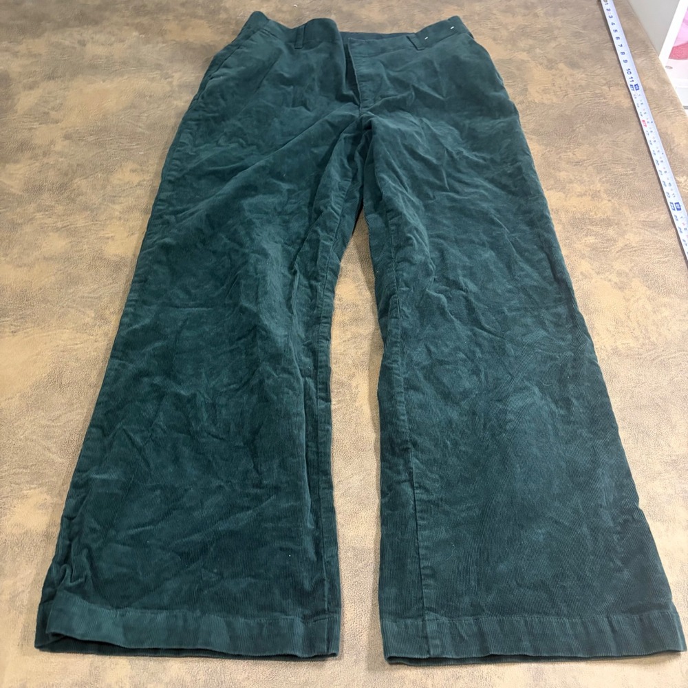 Uniqlo Corduroy Pants Womens XL Green Wide Leg Stretch Trousers 452356